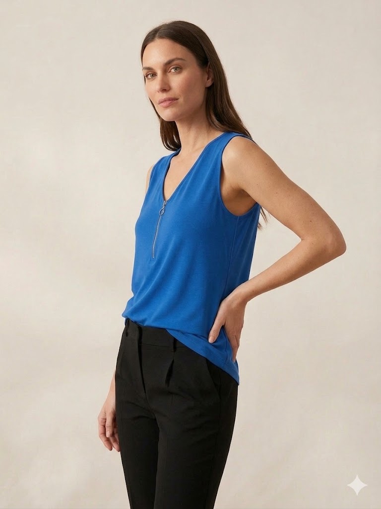 TOLGA SARAÇOĞLU Fermuar Detaylı Bluz 10853 - MAVİ