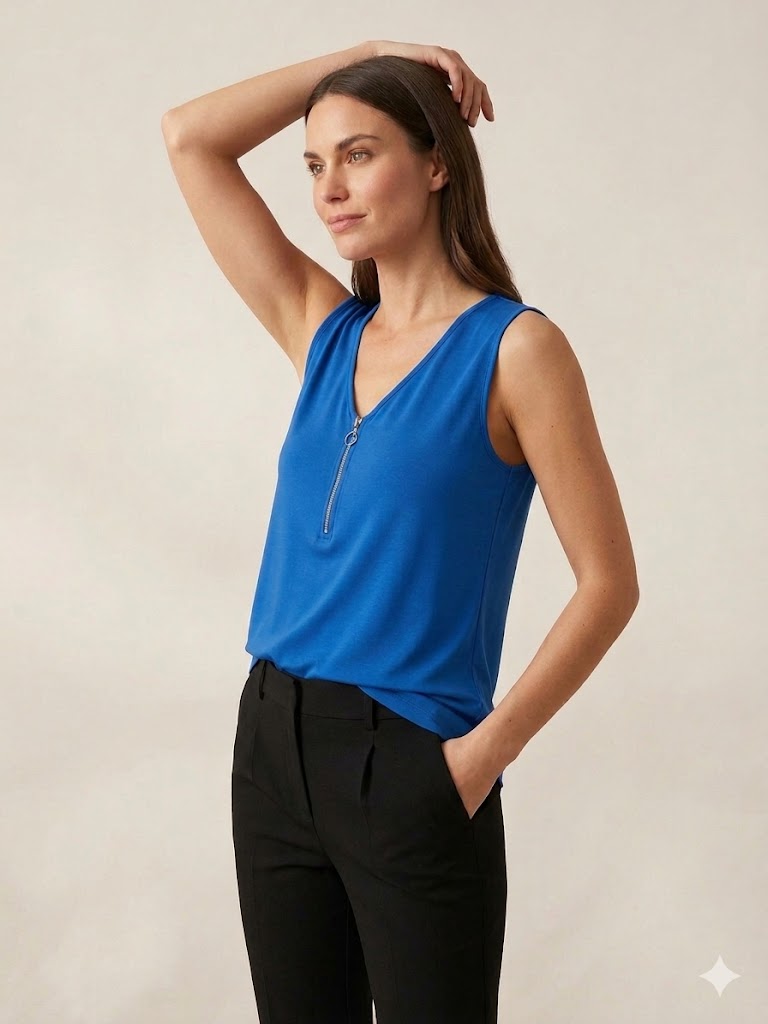 TOLGA SARAÇOĞLU Fermuar Detaylı Bluz 10853 - MAVİ