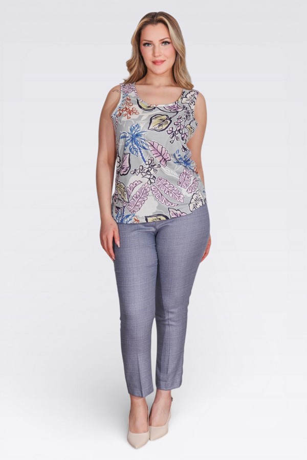 TOLGA SARAÇOĞLU Desenli Örme Bluz 10988 - GRİ