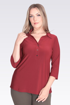 TOLGA SARAÇOĞLU Polo Yaka Truvakar Kol Örme Bluz 10692 - bordo