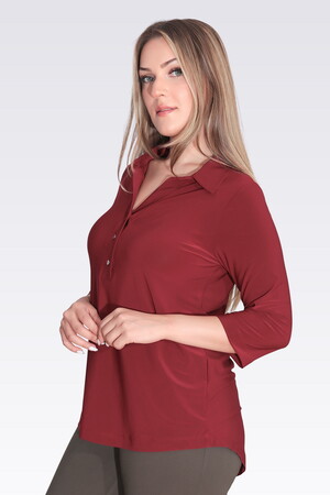 TOLGA SARAÇOĞLU Polo Yaka Truvakar Kol Örme Bluz 10692 - bordo