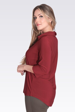 TOLGA SARAÇOĞLU Polo Yaka Truvakar Kol Örme Bluz 10692 - bordo