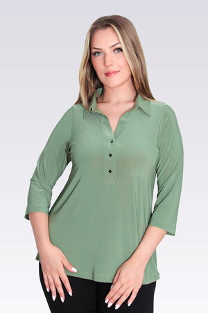 TOLGA SARAÇOĞLU Polo Yaka Truvakar Kol Örme Bluz 10692 - YEŞİL