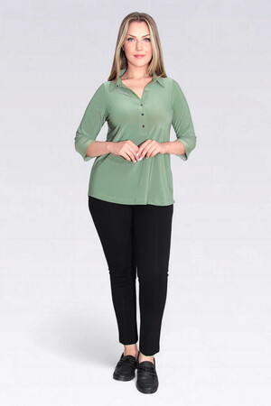 TOLGA SARAÇOĞLU Polo Yaka Truvakar Kol Örme Bluz 10692 - YEŞİL