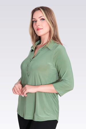 TOLGA SARAÇOĞLU Polo Yaka Truvakar Kol Örme Bluz 10692 - YEŞİL