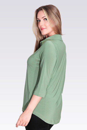 TOLGA SARAÇOĞLU Polo Yaka Truvakar Kol Örme Bluz 10692 - YEŞİL