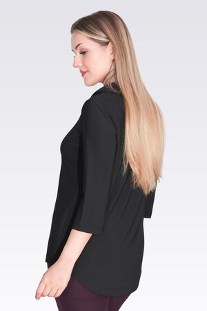 TOLGA SARAÇOĞLU Polo Yaka Truvakar Kol Örme Bluz 10692 - Siyah