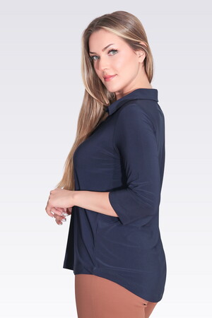 TOLGA SARAÇOĞLU Polo Yaka Truvakar Kol Örme Bluz 10692 - Lacivert