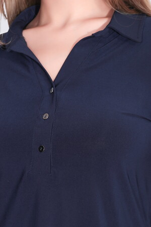 TOLGA SARAÇOĞLU Polo Yaka Truvakar Kol Örme Bluz 10692 - Lacivert