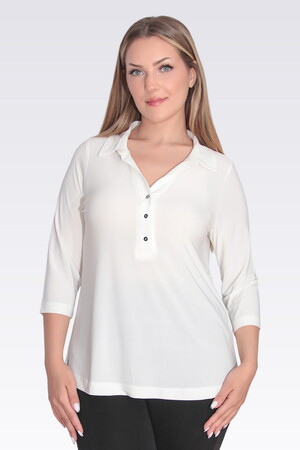 TOLGA SARAÇOĞLU Polo Yaka Truvakar Kol Örme Bluz 10692 - EKRU