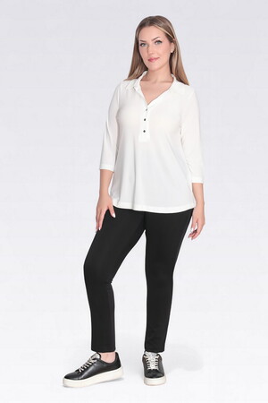 TOLGA SARAÇOĞLU Polo Yaka Truvakar Kol Örme Bluz 10692 - EKRU