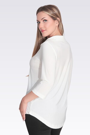 TOLGA SARAÇOĞLU Polo Yaka Truvakar Kol Örme Bluz 10692 - EKRU