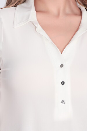 TOLGA SARAÇOĞLU Polo Yaka Truvakar Kol Örme Bluz 10692 - EKRU