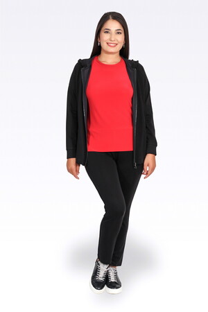 TOLGA SARAÇOĞLU Bisiklet Yaka Kısa Kol Şık Kumaş Örme Bluz 10693 - KIRMIZI