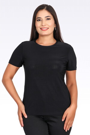 TOLGA SARAÇOĞLU Bisiklet Yaka Kısa Kol Şık Kumaş Örme Bluz 10693 - Siyah