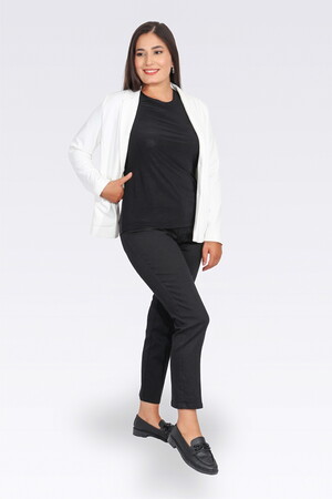 TOLGA SARAÇOĞLU Bisiklet Yaka Kısa Kol Şık Kumaş Örme Bluz 10693 - Siyah