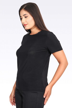 TOLGA SARAÇOĞLU Bisiklet Yaka Kısa Kol Şık Kumaş Örme Bluz 10693 - Siyah