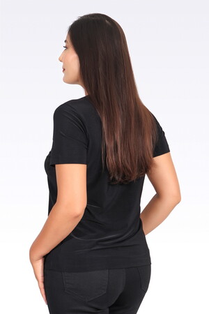 TOLGA SARAÇOĞLU Bisiklet Yaka Kısa Kol Şık Kumaş Örme Bluz 10693 - Siyah