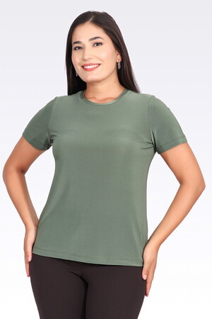 TOLGA SARAÇOĞLU Bisiklet Yaka Kısa Kol Şık Kumaş Örme Bluz 10693 - YEŞİL