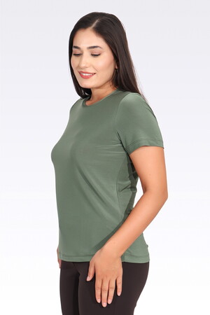 TOLGA SARAÇOĞLU Bisiklet Yaka Kısa Kol Şık Kumaş Örme Bluz 10693 - YEŞİL