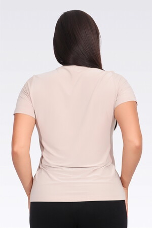 TOLGA SARAÇOĞLU Bisiklet Yaka Kısa Kol Şık Kumaş Örme Bluz 10693 - BEJ