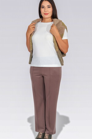 TOLGA SARAÇOĞLU Bisiklet Yaka Kısa Kol Şık Kumaş Örme Bluz 10693 - EKRU