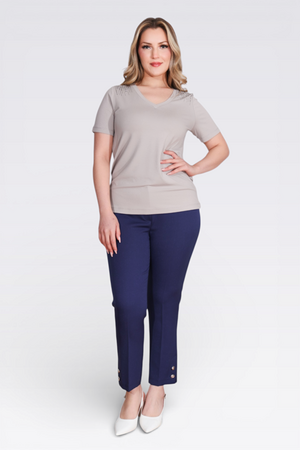 TOLGA SARAÇOĞLU Taş Baskılı V Yaka Kısa Kol Örme Bluz 10744 - GRİ