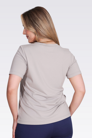 TOLGA SARAÇOĞLU Taş Baskılı V Yaka Kısa Kol Örme Bluz 10744 - GRİ