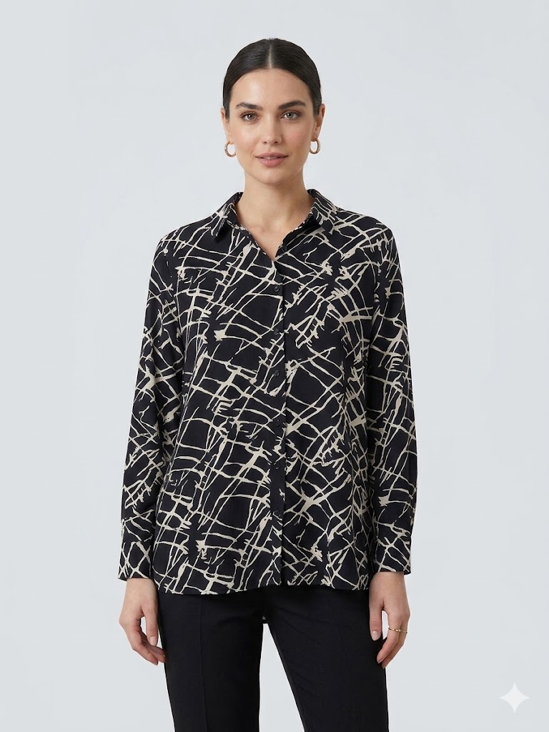 TOLGA SARAÇOĞLU Yarım Kol Desenli Bluz 10991 - Siyah