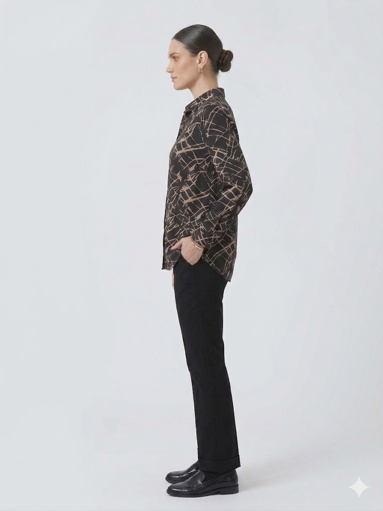 TOLGA SARAÇOĞLU Yarım Kol Desenli Bluz 10991 - Siyah