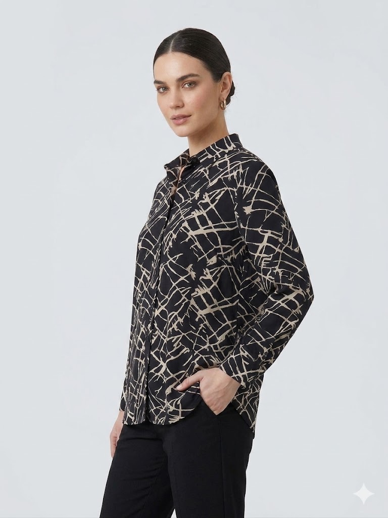 TOLGA SARAÇOĞLU Yarım Kol Desenli Bluz 10991 - Siyah