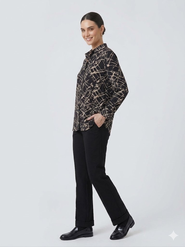 TOLGA SARAÇOĞLU Yarım Kol Desenli Bluz 10991 - Siyah
