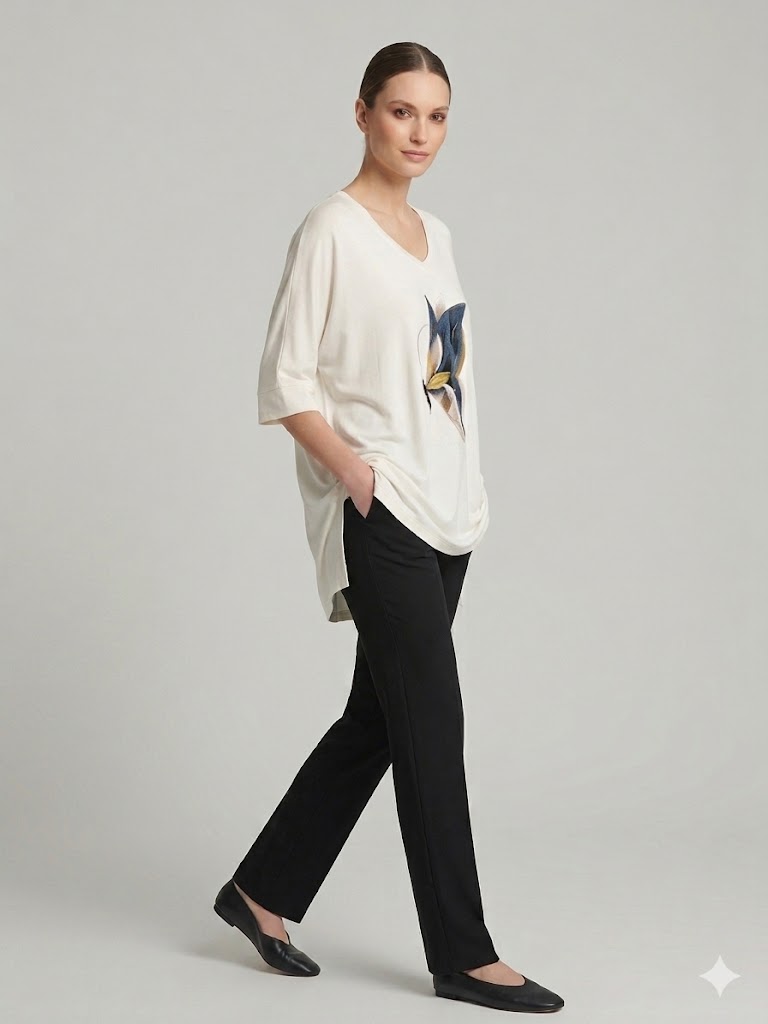 TOLGA SARAÇOĞLU Desenli Rahat Kesim Bluz 11057 - EKRU