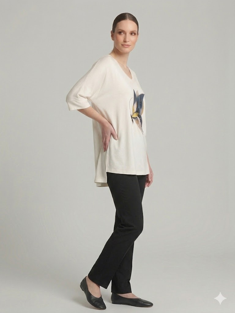 TOLGA SARAÇOĞLU Desenli Rahat Kesim Bluz 11057 - EKRU