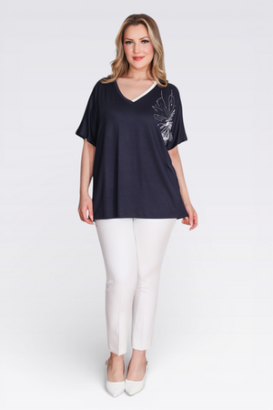 TOLGA SARAÇOĞLU V Yaka Taş Baskılı Şık Örme Bluz 11058