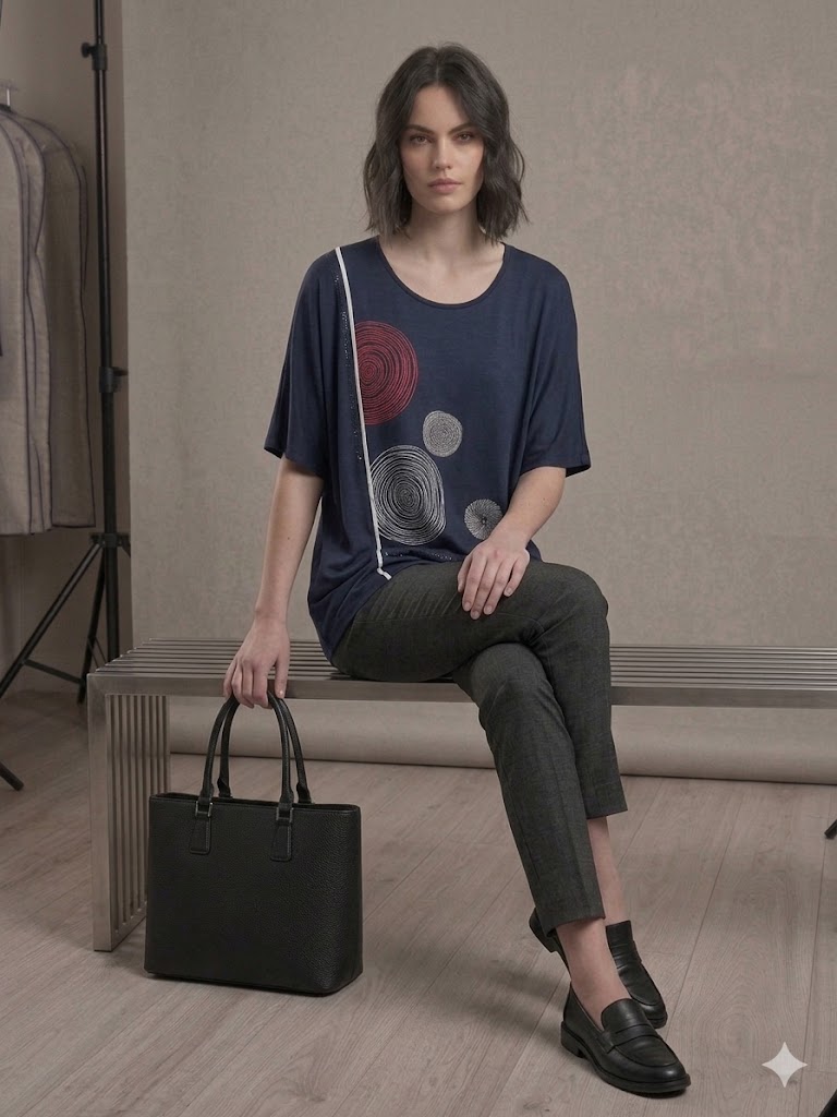 TOLGA SARAÇOĞLU Taş İşlemeli Desenli Bluz 11059 - Lacivert