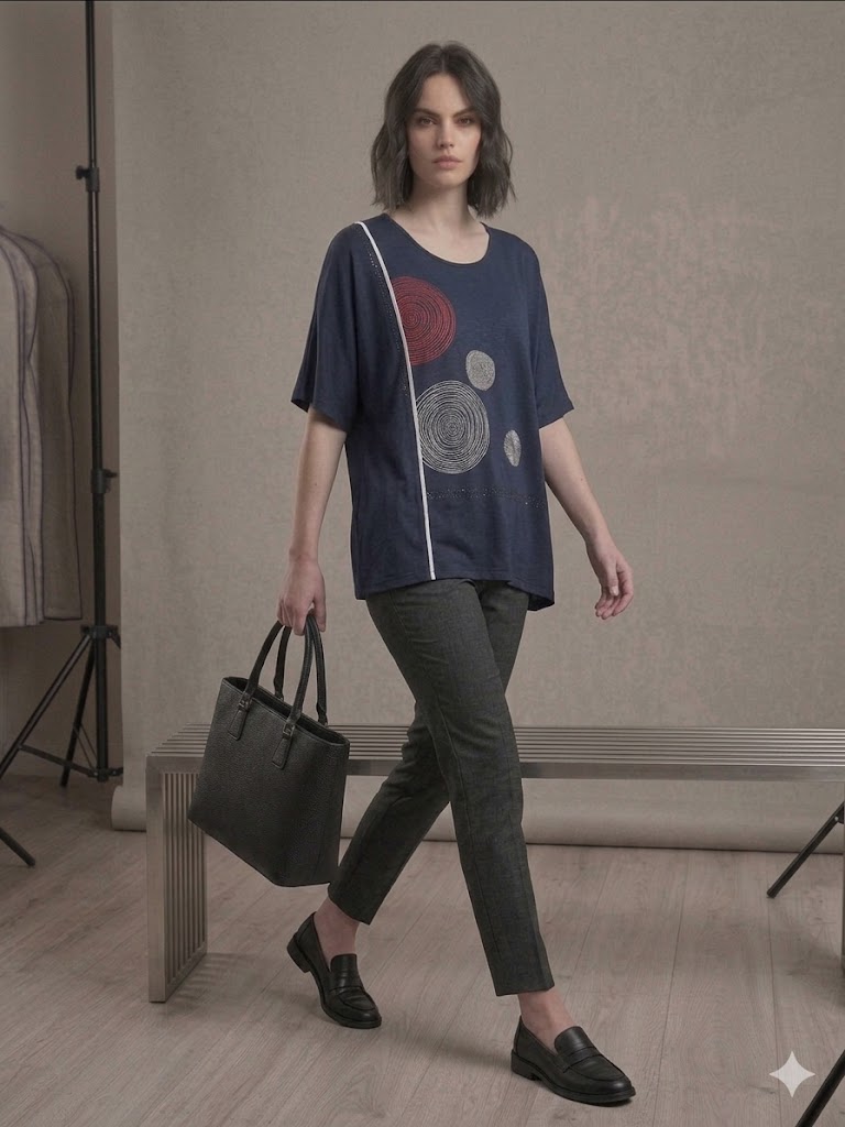 TOLGA SARAÇOĞLU Taş İşlemeli Desenli Bluz 11059 - Lacivert