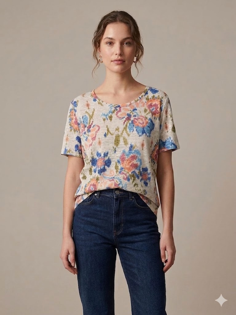 TOLGA SARAÇOĞLU Bisiklet Yaka Desenli Bluz 11061 - MAVİ