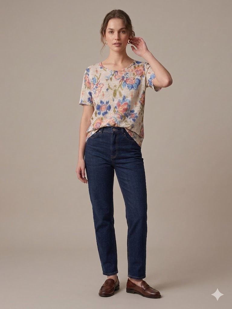 TOLGA SARAÇOĞLU Bisiklet Yaka Desenli Bluz 11061 - MAVİ