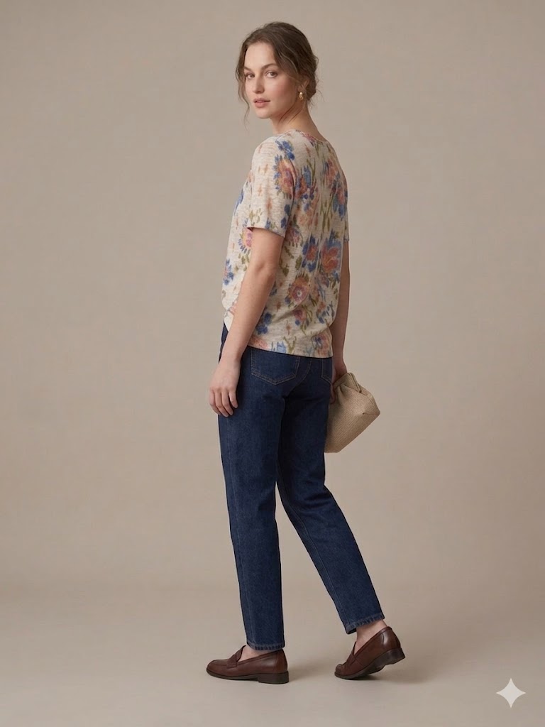 TOLGA SARAÇOĞLU Bisiklet Yaka Desenli Bluz 11061 - MAVİ