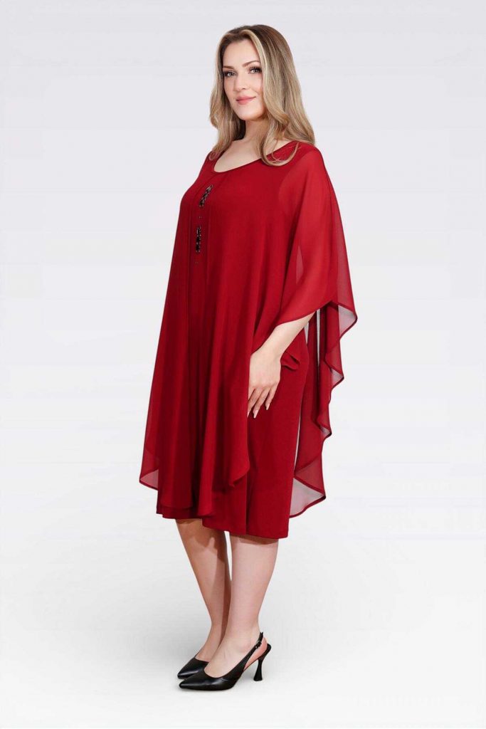 TOLGA SARAÇOĞLU Aksesuar Detaylı Rahat kesim Elbise 40177 - bordo