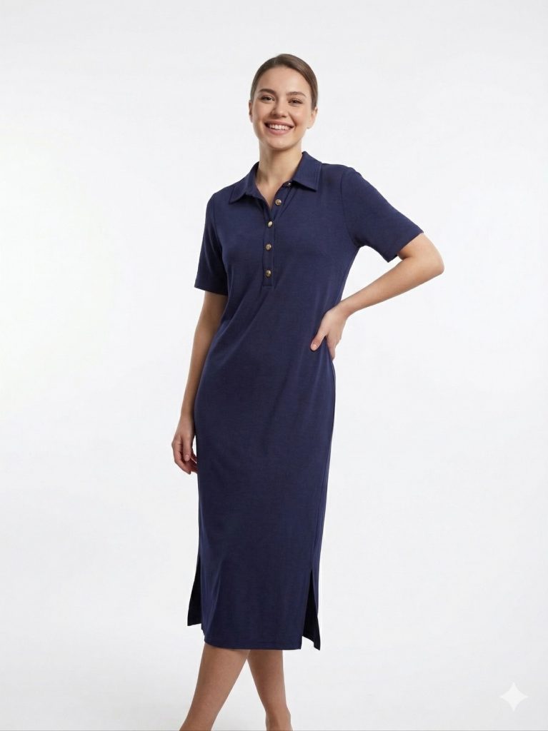 TOLGA SARAÇOĞLU Düğme Kapamalı Yırtmaç Detaylı Elbise 40181 - Lacivert