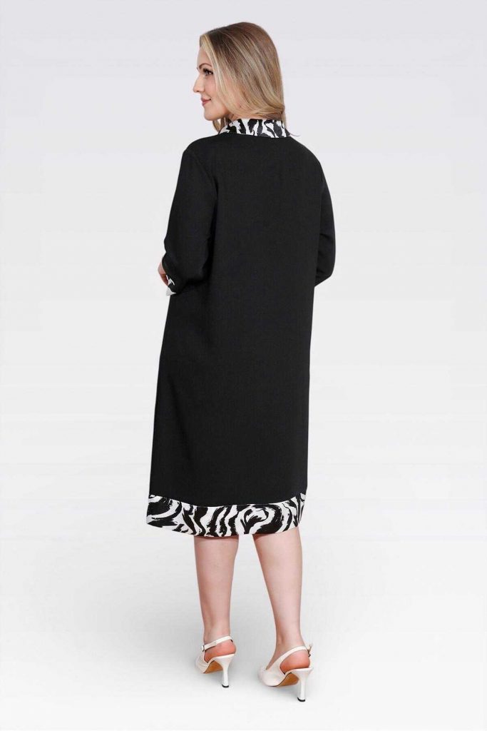 TOLGA SARAÇOĞLU Desenli Rahat Kesim Saten Elbise 40184 - Siyah