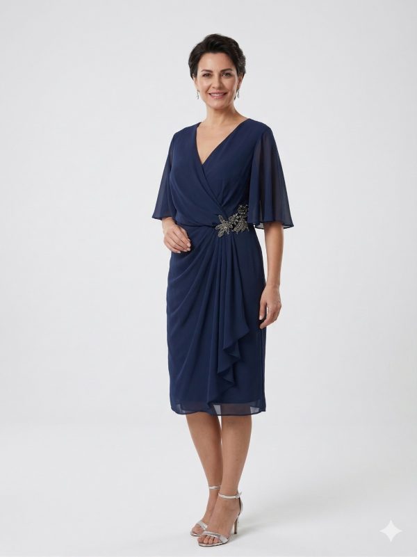 CENTİLMEN Kruvaze Yaka Drapeli Midi Elbise 40384