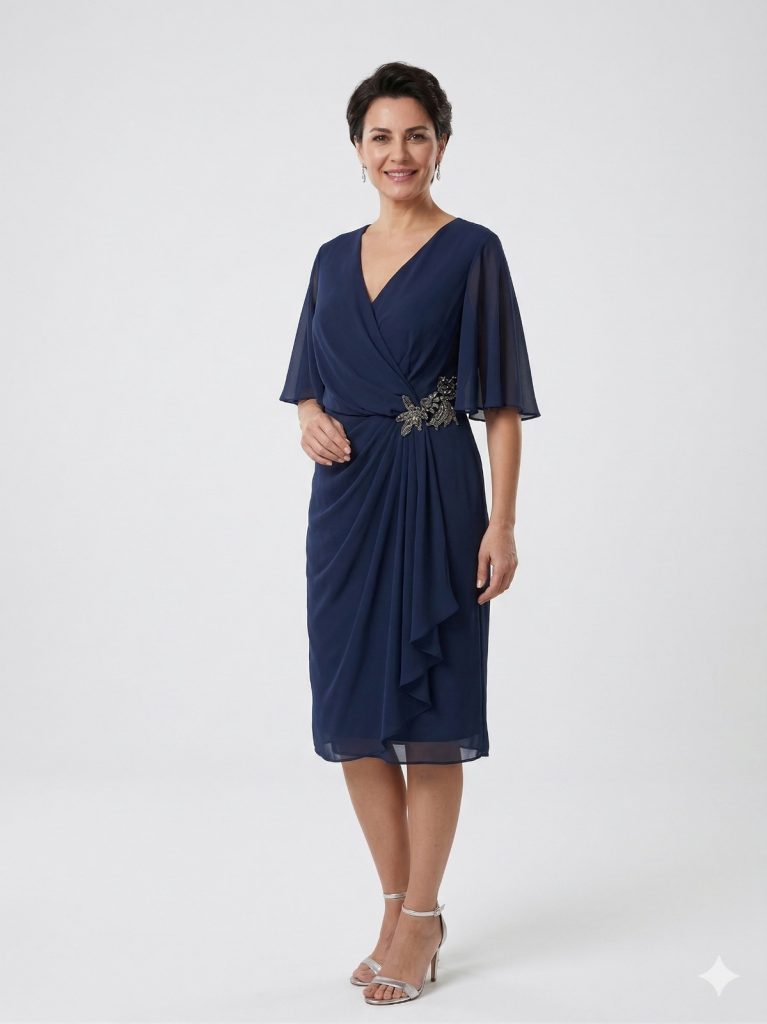 CENTİLMEN Kruvaze Yaka Drapeli Midi Elbise 40384