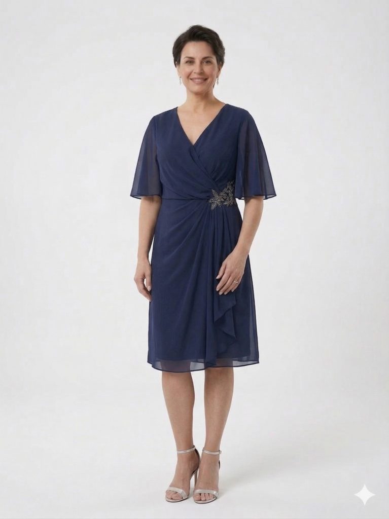 CENTİLMEN Kruvaze Yaka Drapeli Midi Elbise 40384