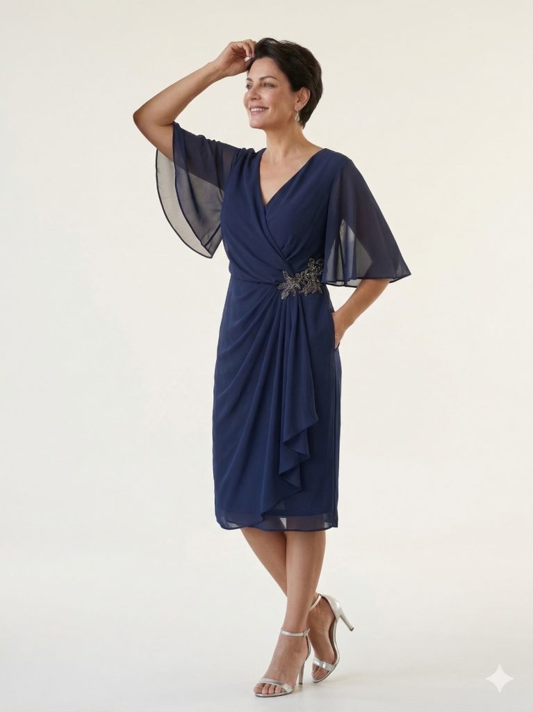 CENTİLMEN Kruvaze Yaka Drapeli Midi Elbise 40384