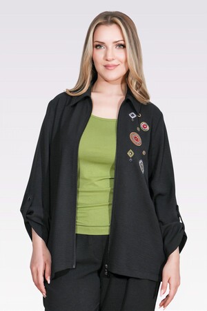 TOLGA SARAÇOĞLU NAKIŞ DETAYLI FERMUARLI AYROBİN GÖMLEK 50138 - Siyah