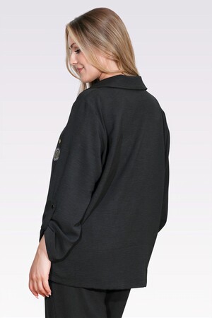 TOLGA SARAÇOĞLU NAKIŞ DETAYLI FERMUARLI AYROBİN GÖMLEK 50138 - Siyah