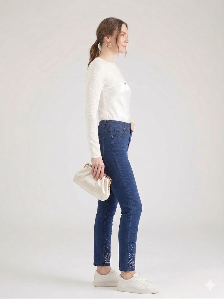 TOLGA SARAÇOĞLU Taş Detaylı Kot Pantolon 30114 - Lacivert